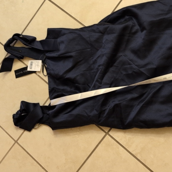 NWT Alfred Sung Satin Fit Flare Maxi Dress Gown Shoulder Bows Midnight Navy 16 - Picture 2 of 11